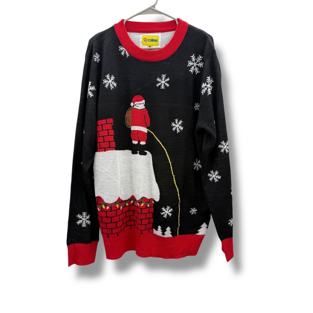 Tipsy Elves Santa Sweater Size XL Black Red Funny Christmas Holiday Party‎